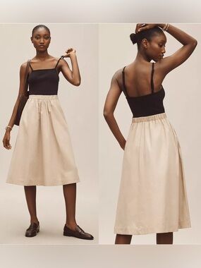 Maeve Anthropologie XS Black Cotton Cami Beige Midi Skirt Minimal Summer Chic